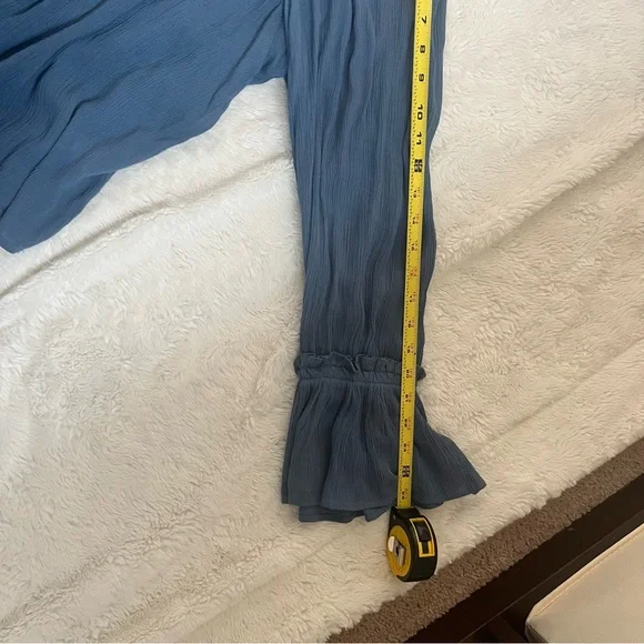 Free People Kelsey Blue Bell Sleeve Pleated Blouse Summer Endless size S - Picture 7 of 11